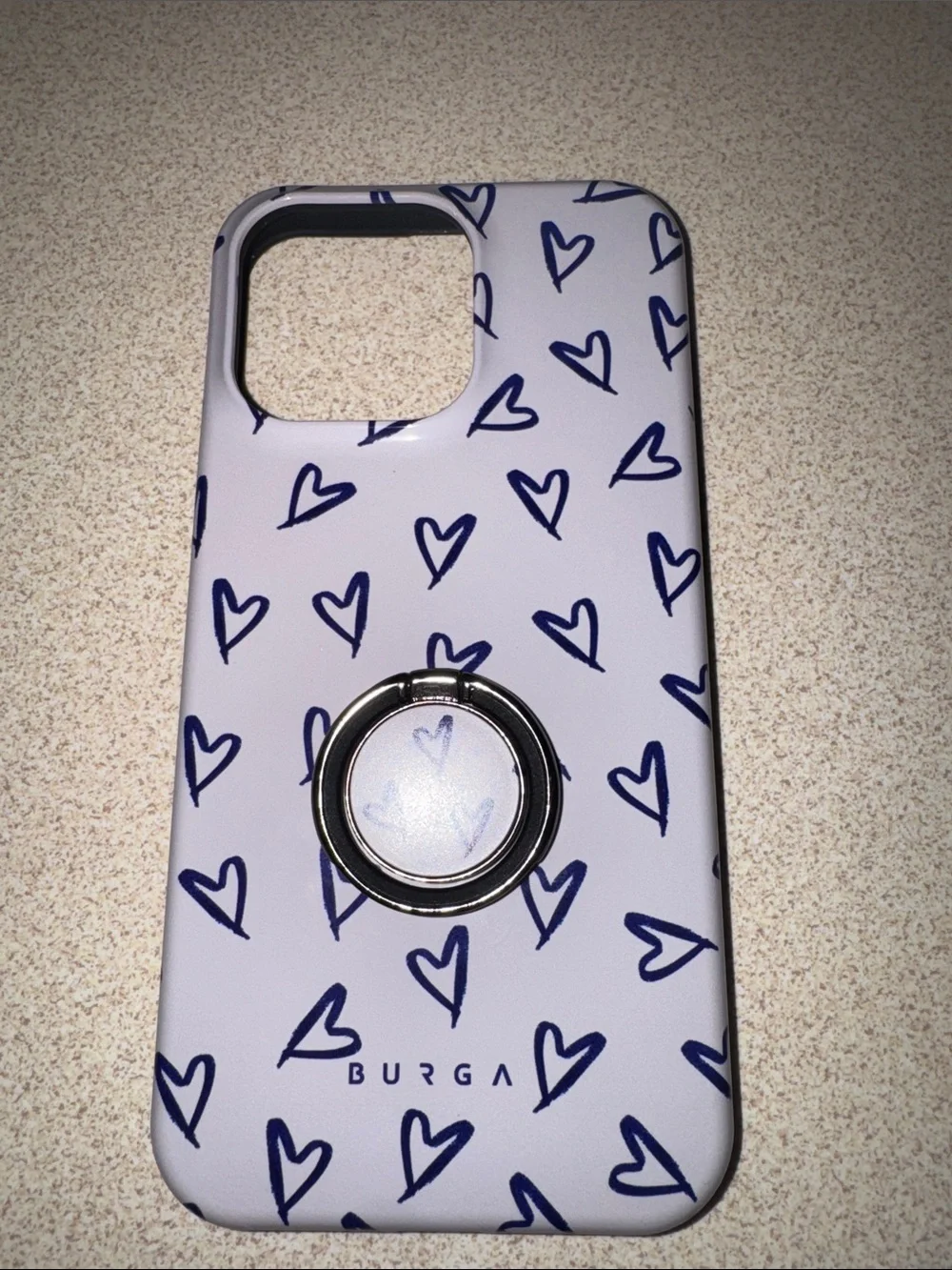 BURGA Lavender Heart Phone Case with Silver Ring Grip for iPhone 15 pro max